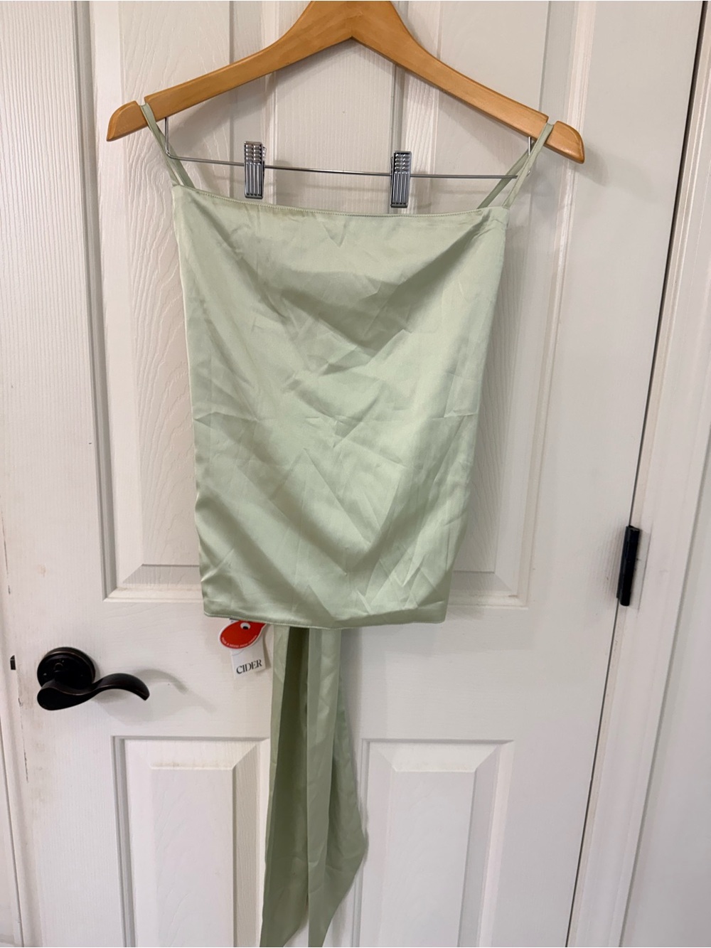 Cider Pale Mint Satin Cami with Tie
